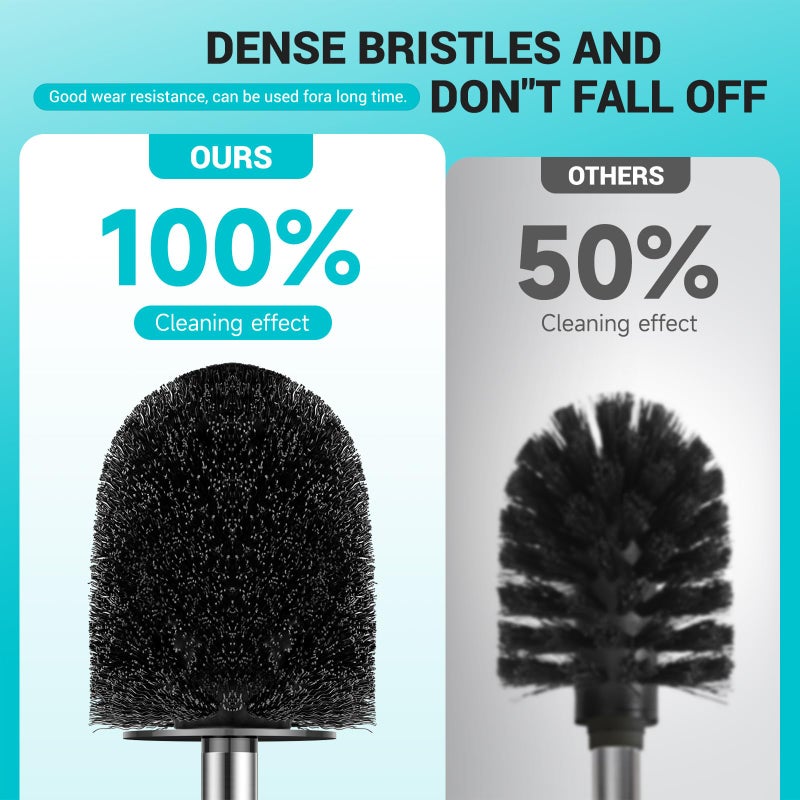 AONEZ Toilet Brush, Compact Size Toilet Bowl Brush with Stainless Steel Handle, Small Size Plastic Holder Easy to Hide, Space Saving for Storage, Drip-Proof, Easy to Assemble, Deep Cleaning Black - Image 3