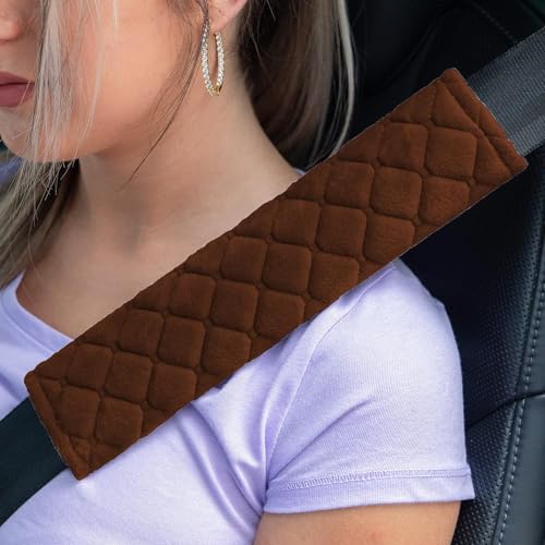 SARTE Car Seat Belt Cover for More Comfortable Driving Seat Belt Shoulder Pad for Adults and Children Universal Car Seat Belt Velvet Cushion Brown Color (Pack of 2) - Image 1