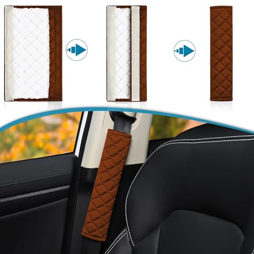 SARTE Car Seat Belt Cover for More Comfortable Driving Seat Belt Shoulder Pad for Adults and Children Universal Car Seat Belt Velvet Cushion Brown Color (Pack of 2) - Image 4