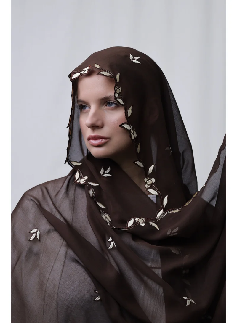 Ophelia Chocolate brown Embroidery Hijab – Elegant Embroidered Modest Hijab for Women for Women | Best Price UAE