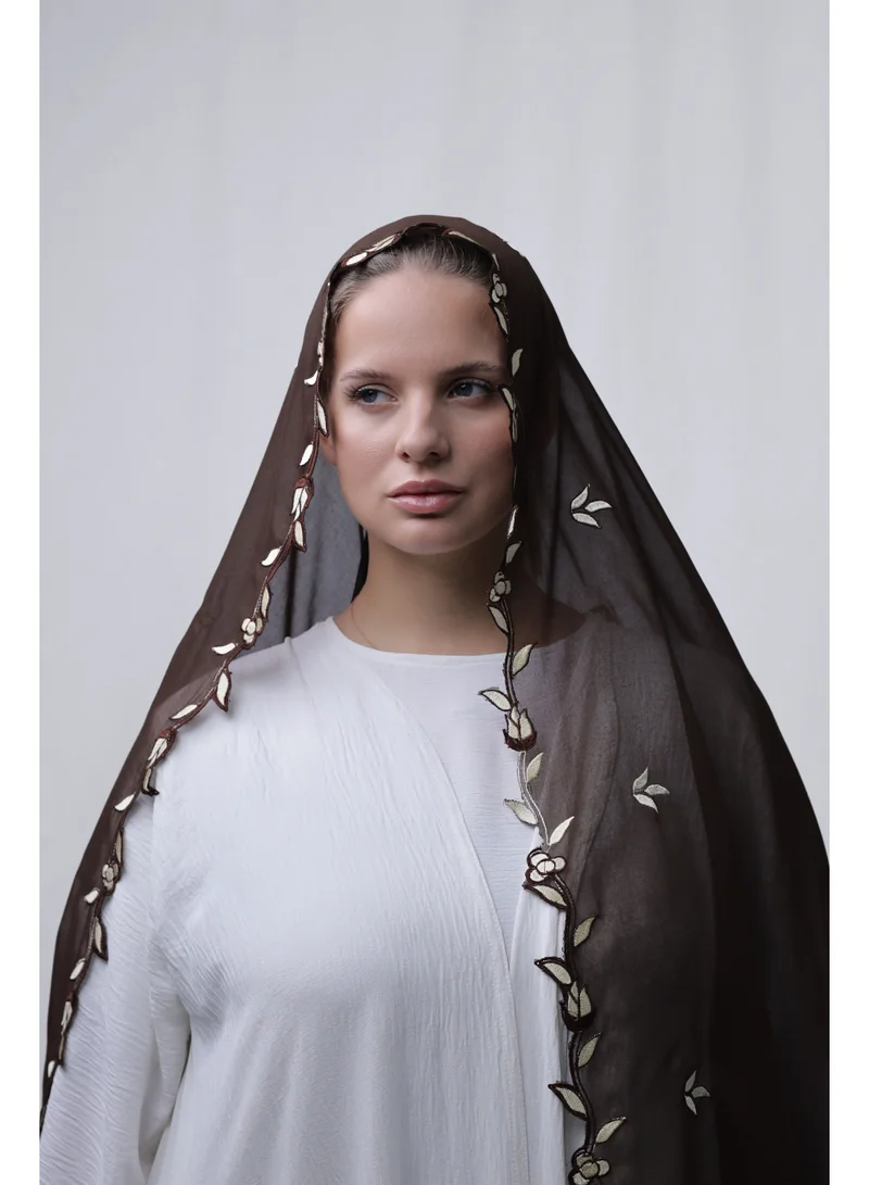 Ophelia Chocolate brown Embroidery Hijab – Elegant Embroidered Modest Hijab for Women for Women | Best Price UAE