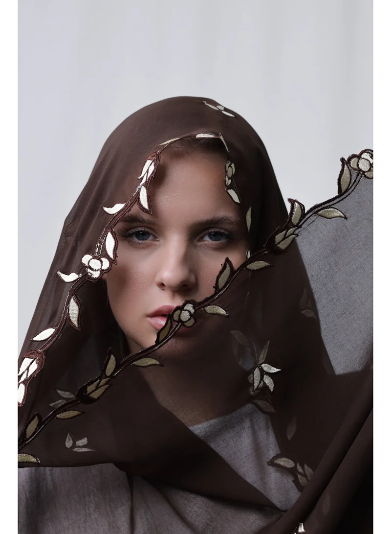 Ophelia Chocolate brown Embroidery Hijab – Elegant Embroidered Modest Hijab for Women for Women | Best Price UAE