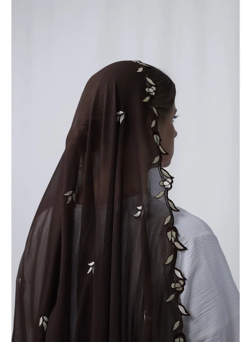 Ophelia Chocolate brown Embroidery Hijab – Elegant Embroidered Modest Hijab for Women for Women | Best Price UAE