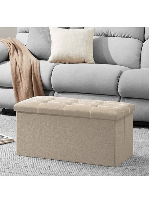 مكعب مقعد تخزين بمقاس 15/30 بوصة، مسند أقدام صندوق تخزين قابل للطي، مقعد منجد في غرفة المعيشة في غرفة النوم، سعة 350 رطل، قماش خطي (بيج)