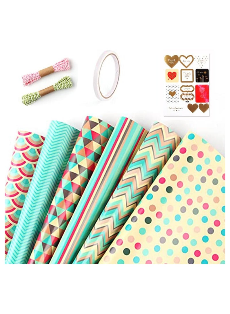 أوراق تغليف الهدايا، مجموعة ورق التغليف متضمنة، عبوة من 6 قطع (أخضر) - Image 1