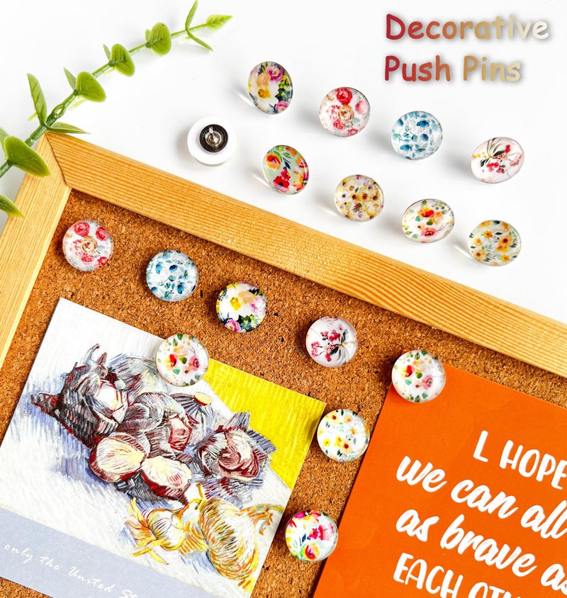 Tandarui 24Pcs Push Pins, Decorative Thumb Tacks,Floral Pins, Cute Push Pins for Cork Board Bulletin Board, Desk Accessories,Classroom,Home and Aesthetic Office Decor Supplies(Colorful Floral) - Image 2