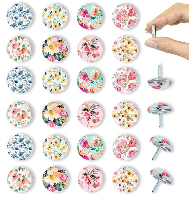 Tandarui 24Pcs Push Pins, Decorative Thumb Tacks,Floral Pins, Cute Push Pins for Cork Board Bulletin Board, Desk Accessories,Classroom,Home and Aesthetic Office Decor Supplies(Colorful Floral) - Image 1