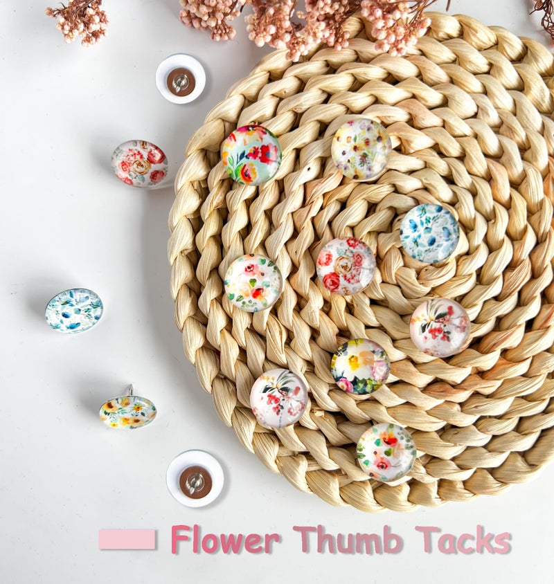 Tandarui 24Pcs Push Pins, Decorative Thumb Tacks,Floral Pins, Cute Push Pins for Cork Board Bulletin Board, Desk Accessories,Classroom,Home and Aesthetic Office Decor Supplies(Colorful Floral) - Image 3