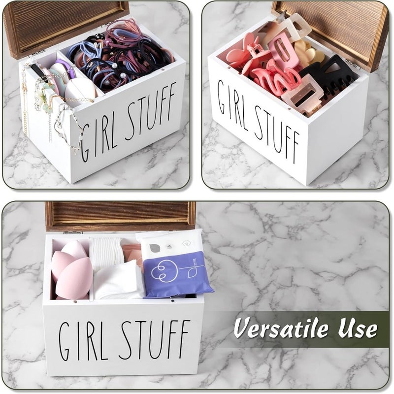Tampon Organizer, Wooden Feminine Product Storage Box, Tampon Pad Organizer for Bathroom, Discreet Organizer Case with Removable Divider and Hinged Lid, Lady Stuff Bathroom Accessories - Image 5