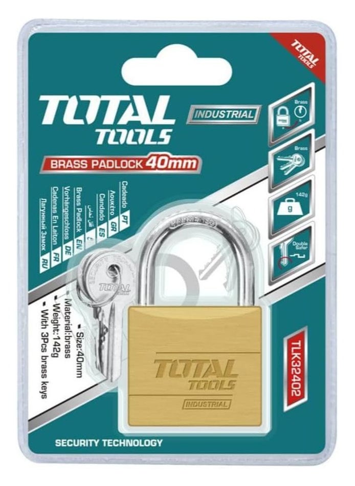 TOTAL Heavy Duty Brass Padlock 40 MM 