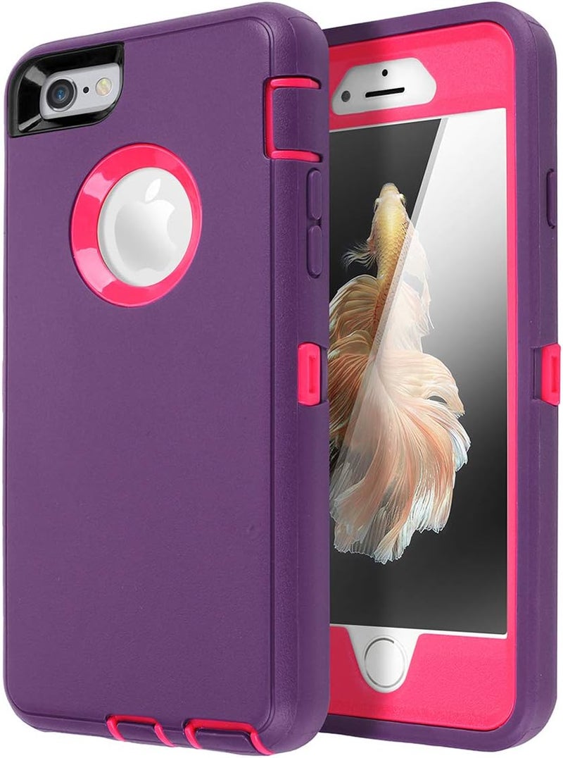 AICase iPhone 6 Case, iPhone 6S Case [Heavy Duty] Built-in Screen Protector Tough 3 in 1 Rugged Shockproof Cover for Apple iPhone 6/6S (Dark Purple/Rose Red) - Image 1