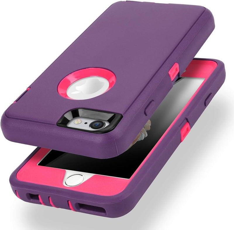 AICase iPhone 6 Case, iPhone 6S Case [Heavy Duty] Built-in Screen Protector Tough 3 in 1 Rugged Shockproof Cover for Apple iPhone 6/6S (Dark Purple/Rose Red) - Image 2