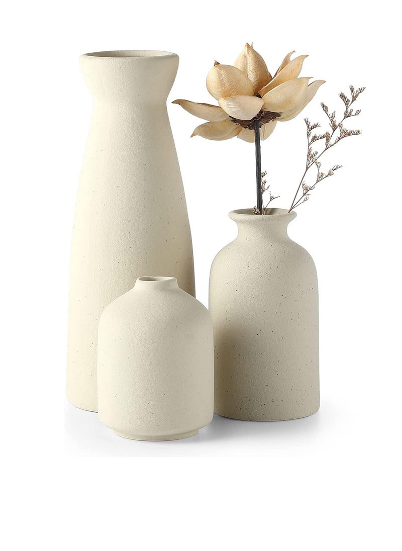JOGAMS - Ceramic Vase Set 3 Small Flower Vases for Modern Home Decor Decorative Vase for Pampas Grass and Dried Flowers Beige - Image 1