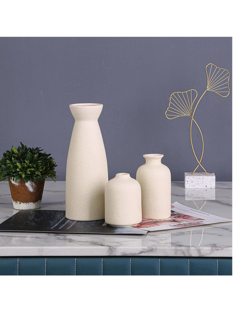 JOGAMS - Ceramic Vase Set 3 Small Flower Vases for Modern Home Decor Decorative Vase for Pampas Grass and Dried Flowers Beige - Image 1