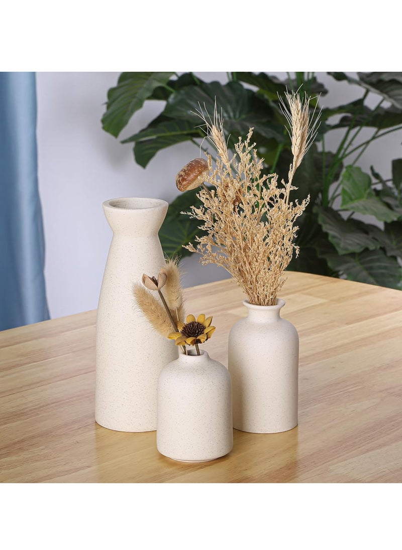 JOGAMS - Ceramic Vase Set 3 Small Flower Vases for Modern Home Decor Decorative Vase for Pampas Grass and Dried Flowers Beige - Image 1