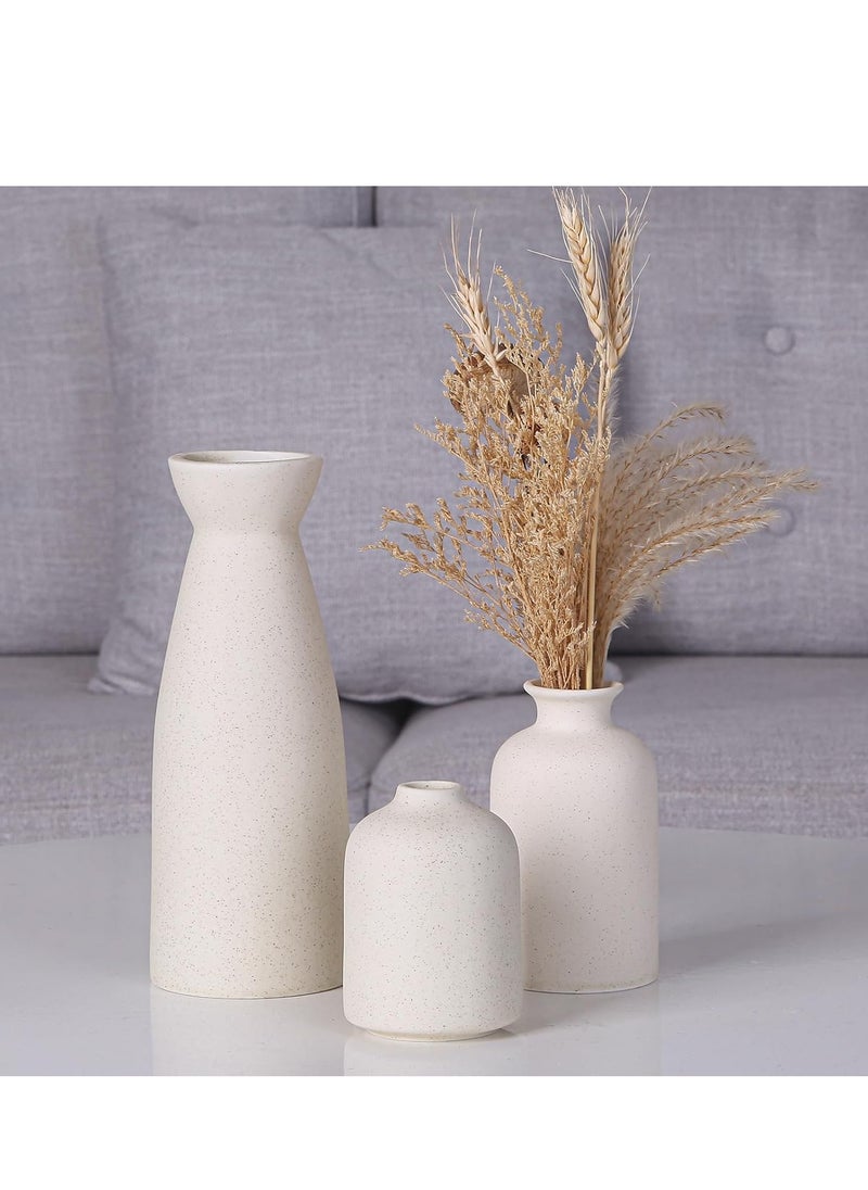 JOGAMS - Ceramic Vase Set 3 Small Flower Vases for Modern Home Decor Decorative Vase for Pampas Grass and Dried Flowers Beige - Image 1