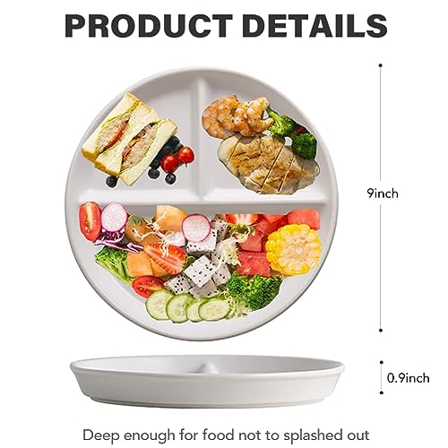 PUPOPIK 9" Unbreakable Divided Plates Set of 5, Wheat Straw Plate Reusable Dinnerware Portion Control Plates, Round Bariatric Plastic Plate for Kids Adults, BPA-free, Dishwasher Safe - Image 5