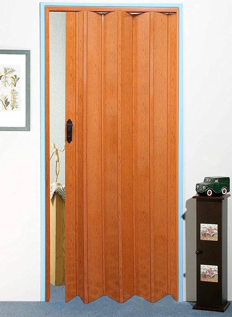 KNP KNP Dark Wooden Teak Folding Sliding Doors (210cm x 100cm) combines functionality and elegance, making it an ideal space-saving solution for both residential and commercial spaces. 