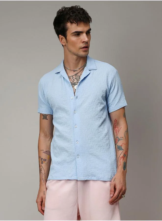 Campus Sutra Solid Crease Textured Shirt