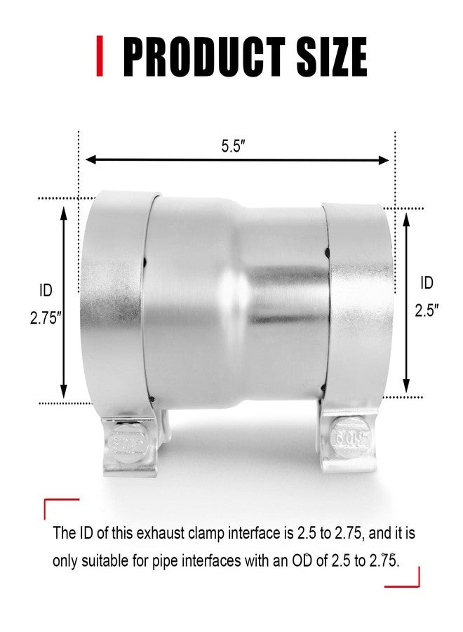 Peastorm 2.5 to 2.75 Inch Exhaust Adapter, 2.5" ID to 2.75" ID Exhaust Reducer Connector Pipe with Clamp - Image 2