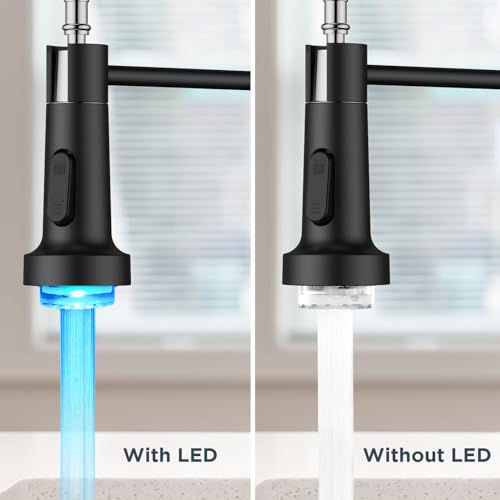 FORIOUS LED Kitchen Faucet with Pull Down Sprayer Black, Modern Single Handle Stainless Steel Commercial Spring Sink Faucet with LED Light for Pot Filler, Farmhouse Camper Bar Laundry Room - Image 4