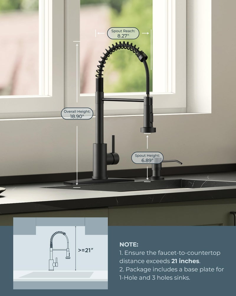 FORIOUS LED Kitchen Faucet with Pull Down Sprayer Black, Modern Single Handle Stainless Steel Commercial Spring Sink Faucet with LED Light for Pot Filler, Farmhouse Camper Bar Laundry Room - Image 5