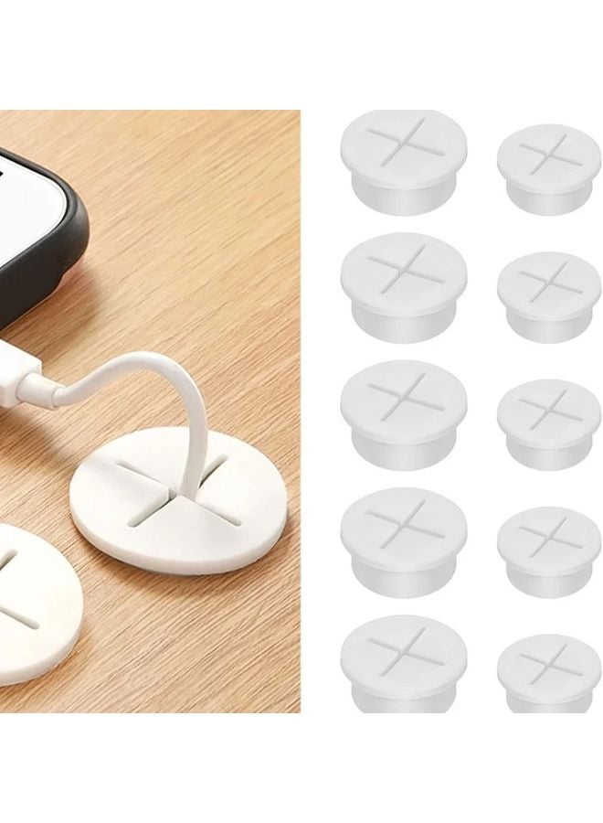 10pcs White Heavy Duty Desk Grommets Cable Organizer Cross Design Office Home - Image 2