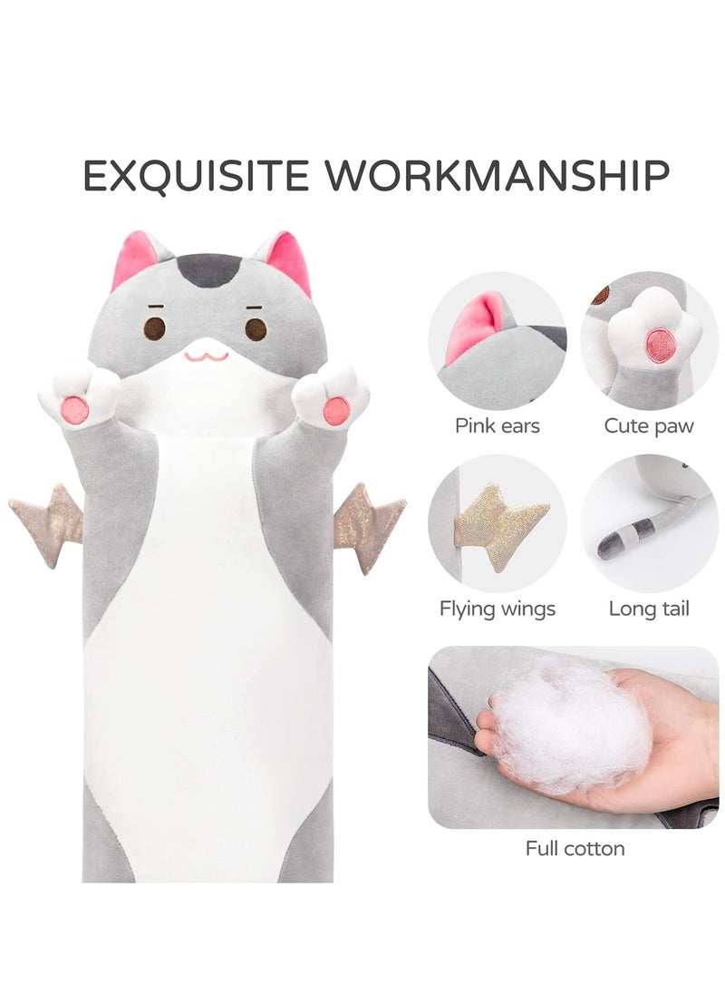 XiuWoo - Soft Long Cat Plush Pillows, Stuffed Animals Squishy Pillows, Plushie Cute Kitty Sleeping Hugging Pillow, Sleeping Throw Pillow, Cute Doll Toy, Lumbar Pillow for Kids, Baby and Adult - Image 1