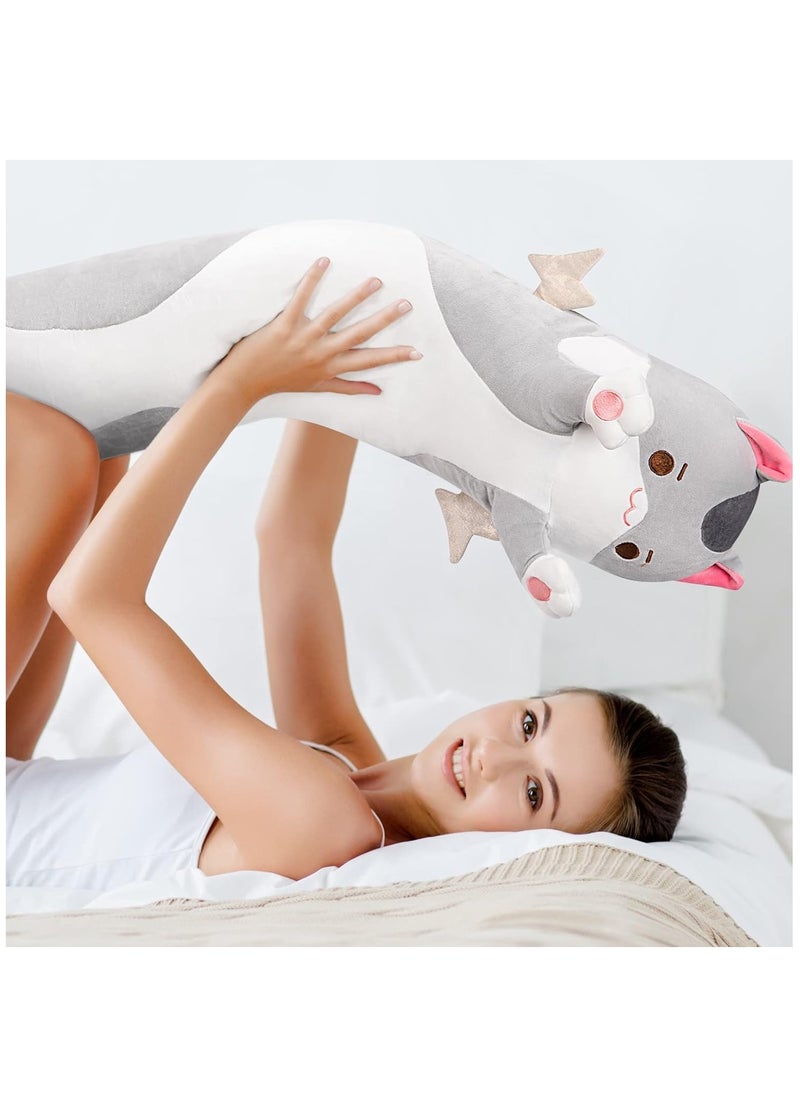 XiuWoo - Soft Long Cat Plush Pillows, Stuffed Animals Squishy Pillows, Plushie Cute Kitty Sleeping Hugging Pillow, Sleeping Throw Pillow, Cute Doll Toy, Lumbar Pillow for Kids, Baby and Adult - Image 1