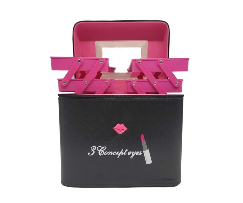 SIBY Pu Leather Makeup Cosmetics Storage Organizer With Mirror Makeup Vanity Box For Brushes Toiletries For Women Girls Double Sided 4 Layer Foldable Makeup Palette Organizer For Girl Pink - Image 5