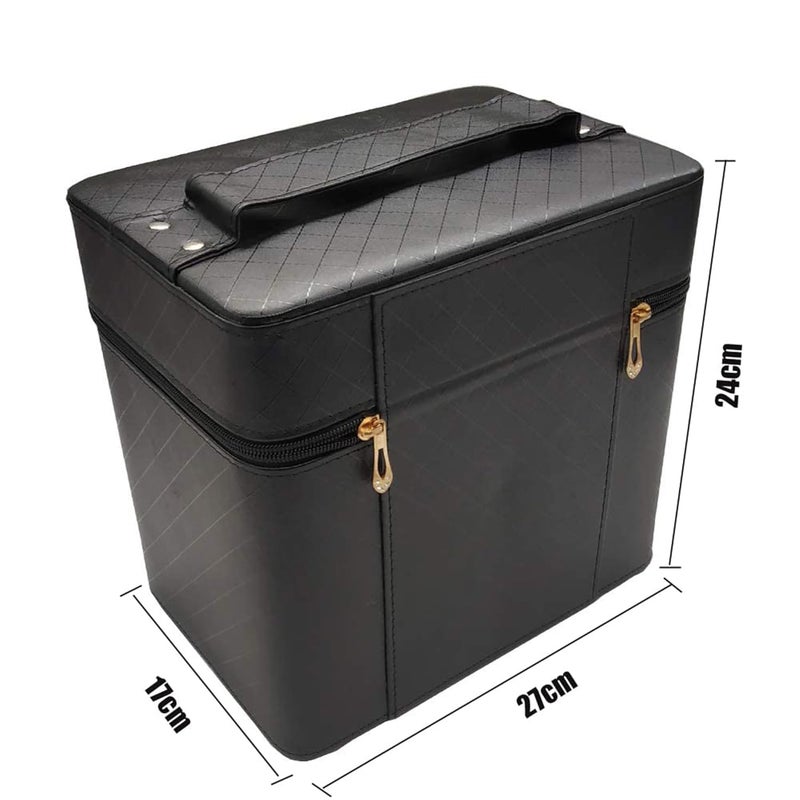 SIBY Pu Leather Makeup Cosmetics Storage Organizer With Mirror Makeup Vanity Box For Brushes Toiletries For Women Girls Double Sided 4 Layer Foldable Makeup Palette Organizer For Girl Pink - Image 3