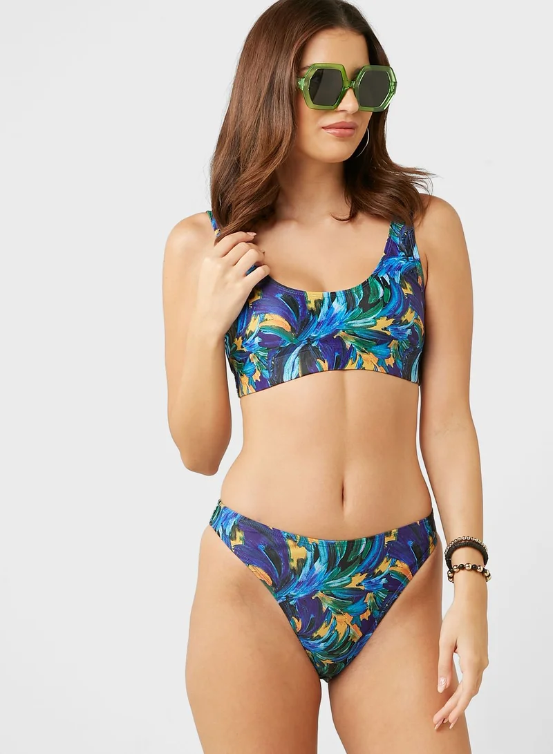 NASTY GAL Floral Print High Leg Bikini Set