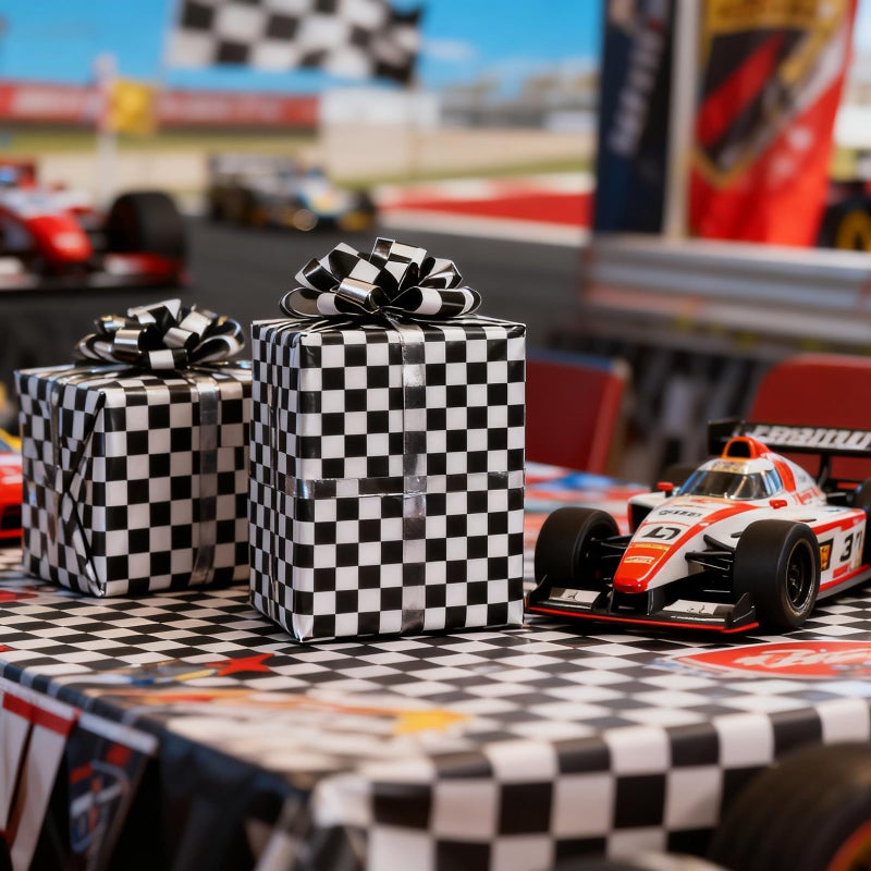 ZINTBIAL Checkered Flag Wrapping Paper Roll - Race Car Gift Wrap for Kids Birthday, Boys Girls Birthday, Baby Shower - 17 Inches x 16.5 Feet (24 sq. ft) - Image 4