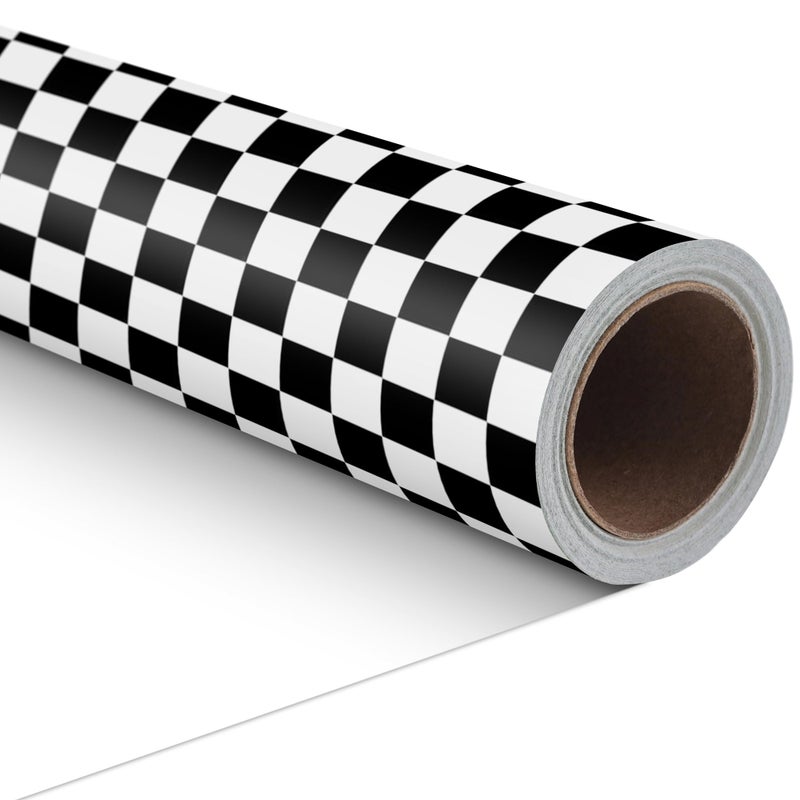 ZINTBIAL Checkered Flag Wrapping Paper Roll - Race Car Gift Wrap for Kids Birthday, Boys Girls Birthday, Baby Shower - 17 Inches x 16.5 Feet (24 sq. ft) - Image 1