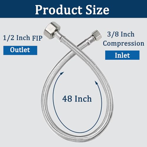MOSELNY 48 Faucet Supply Line38 Comp x 12 FIP Flexible Faucet ConnectorStainless Steel Braided Supply Line for Long Distance Use of Faucet Sink Water Heater Angle ValvePlumbers Tape Include - Image 3