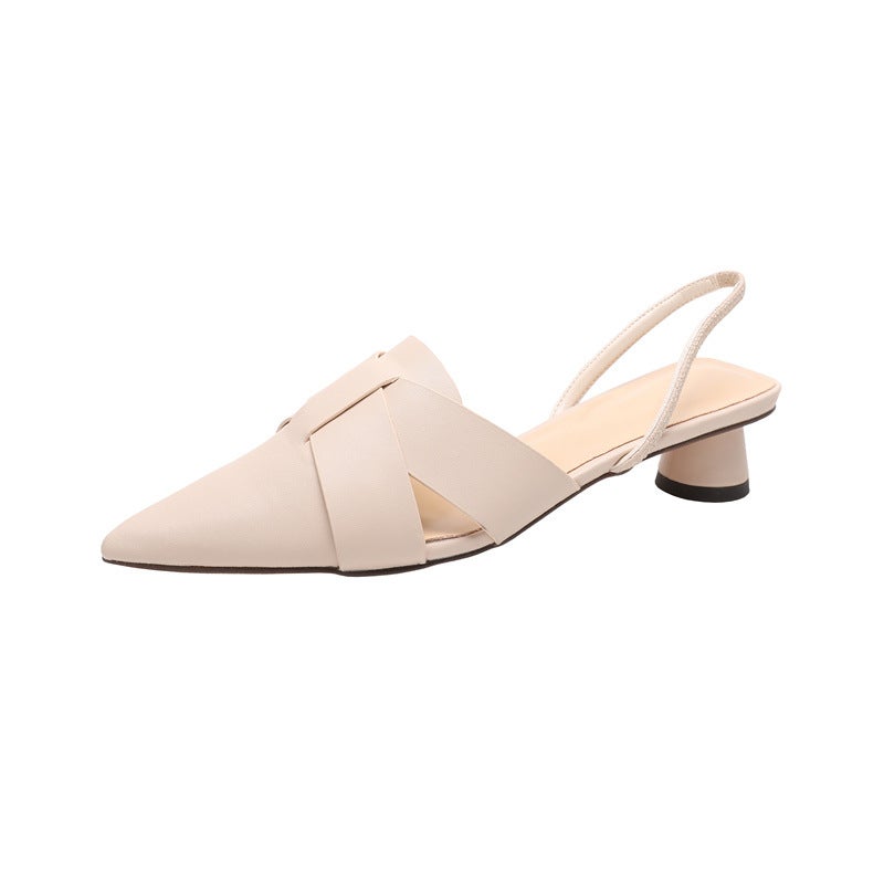 2024 Fairy Style Leather Mid-Heel Sandals for Women Off-white
