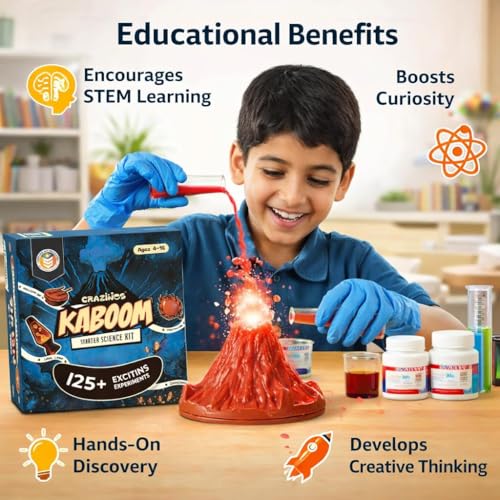 CRAZINOS Junior Science Kit for Educational Gift with 125+ Explosive School Chemistry Experiments | STEM Learning Toy Birthday Gift for Boys & Girls | Age 4-16 Years - Image 4