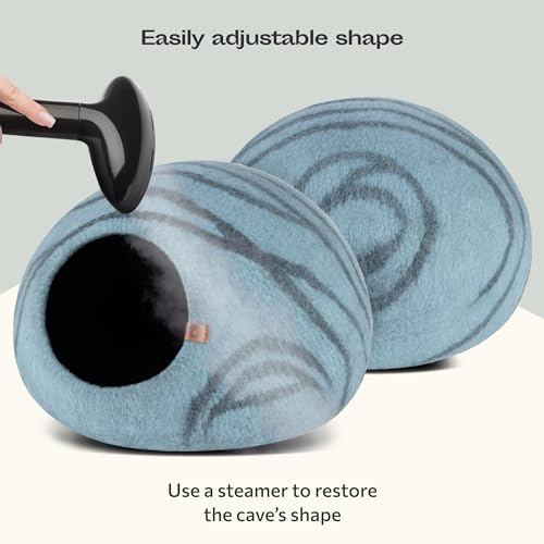 MEOWFIA Cat Cave – Premium Felt Cat Bed for Indoor Cats, Handmade 100% Merino Wool (Aquamarine, Medium) - Image 5
