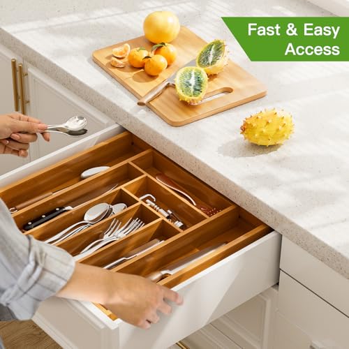 Pipishell Bamboo Expandable Drawer Organizer for Utensils Holder, Adjustable Silverware Organizer Cutlery Tray, Drawer Dividers for Utensils, Flatware, Knives in Kitchen, Bedroom, Living Room(M-Brown) - Image 5
