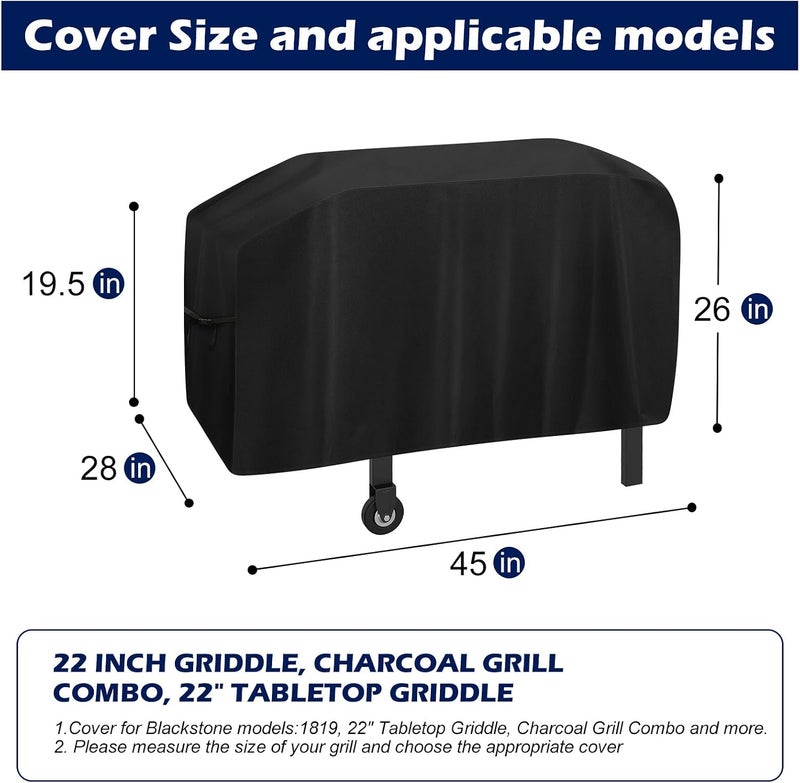 bruwaa Griddle Cover for Charcoal Grill Combo and 22" Tabletop Griddle, Waterproof Oxford Grill Cover - Only Cover - Image 2