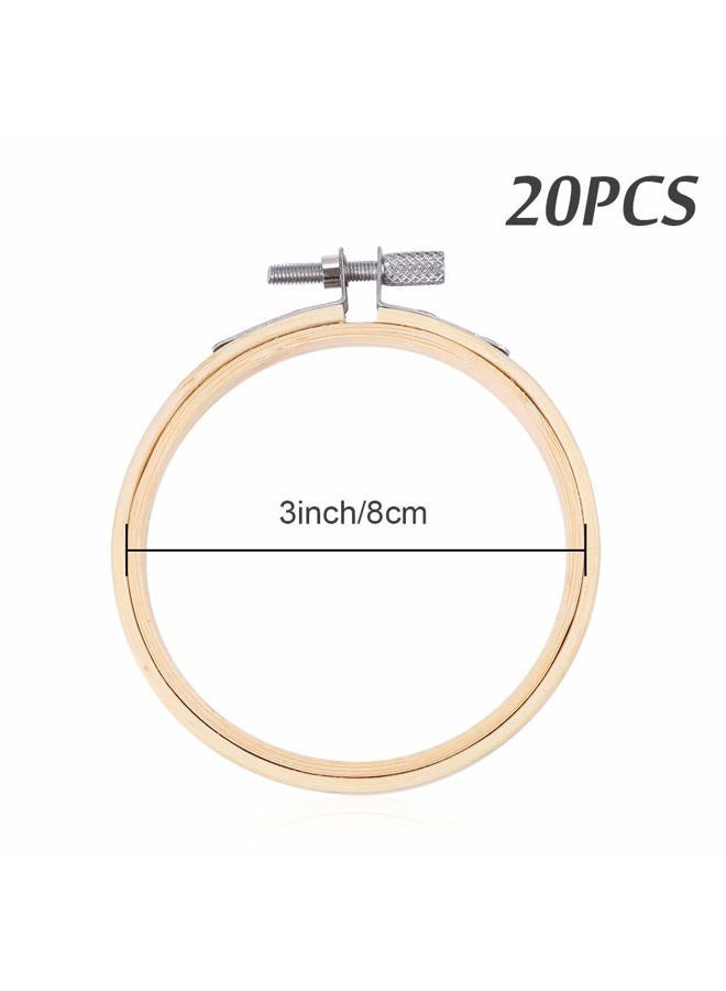 Caydo 20 Pieces 3 Inch Bamboo Embroidery Hoops Round Wooden Circle Cross Stitch Hoop Round Ring for Art Craft Handy Sewing - Image 2