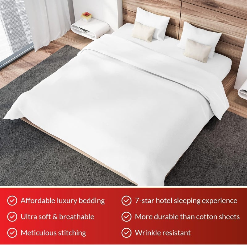 RISHAHOME 3 Piece Deep Pocketed Fitted Bedsheet Set Twin Size|White Colour |1 Fittedsheet - 120x200+20 cm, 2 Pillowcases - 50x75 cm|Non allergic Microfiber for year-around use. - Image 2