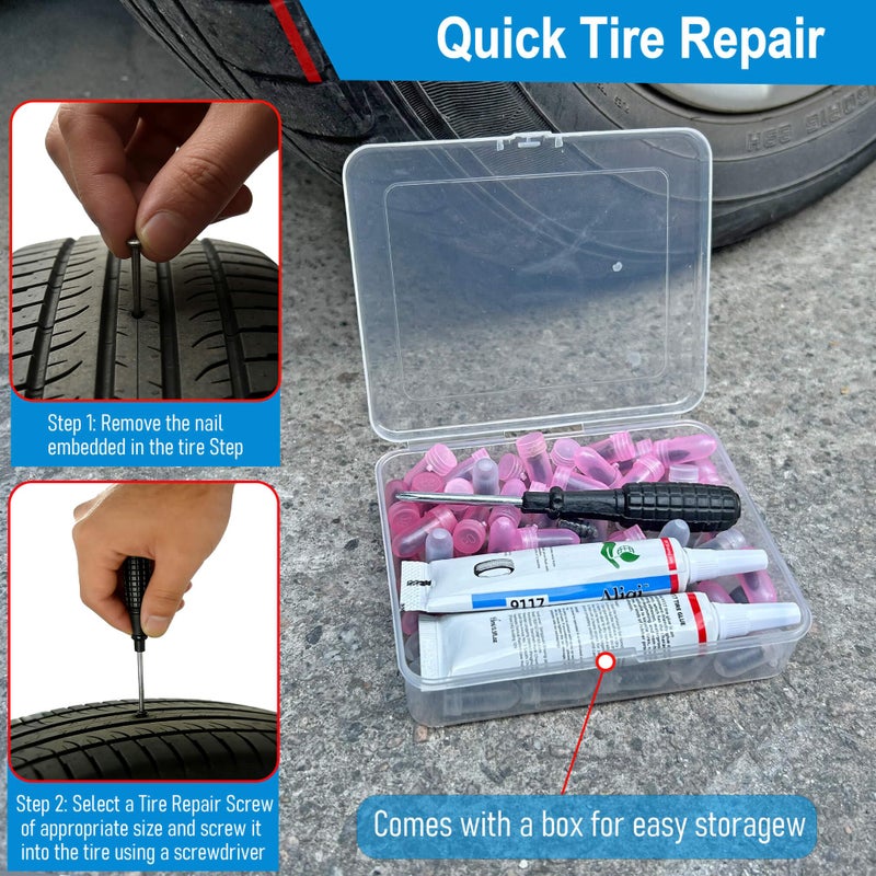 LOGOL 60 Pcs Tire Repair Rubber Nail, Tire Repair Rubber Nail Kit with Tire Glue,Tire Repair Screws are Suitable for Quickly Repairing Punctures in Car, Motorcycle, and SUV Tires - Image 5