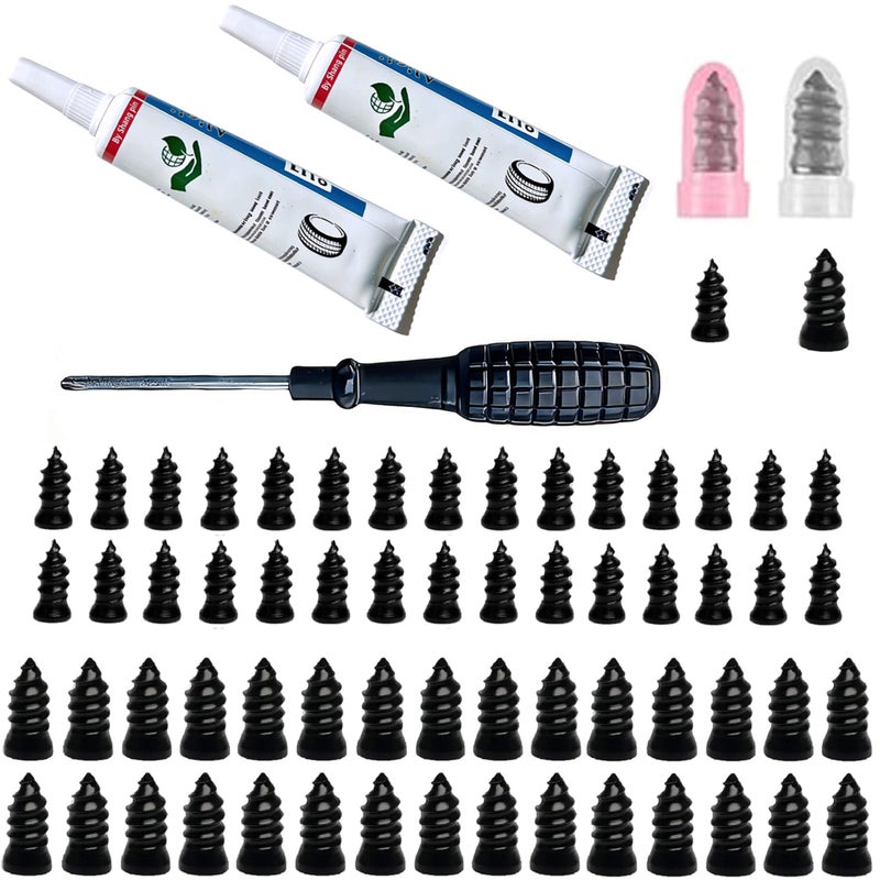 LOGOL 60 Pcs Tire Repair Rubber Nail, Tire Repair Rubber Nail Kit with Tire Glue,Tire Repair Screws are Suitable for Quickly Repairing Punctures in Car, Motorcycle, and SUV Tires - Image 1