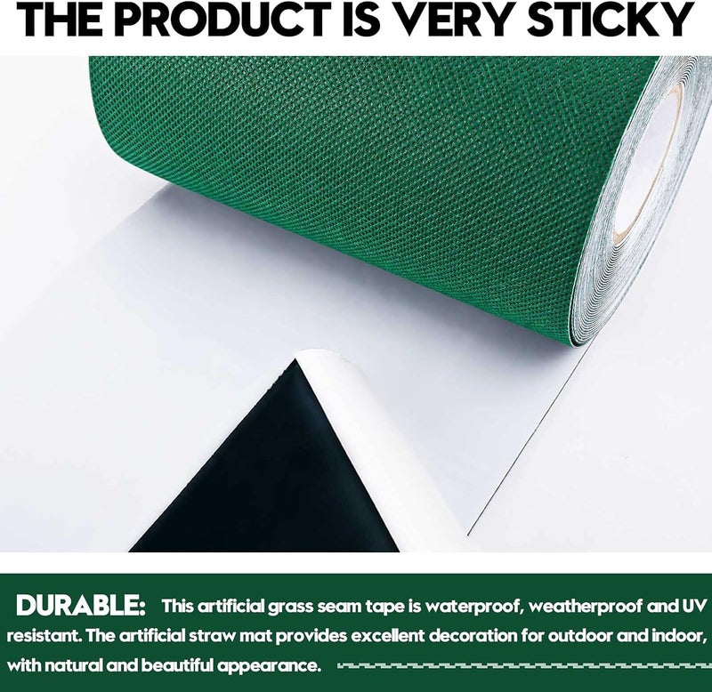 Inchoco Artificial Grass Seaming Turf Tape Self- Adhesive Single-Sided 6 Inch Width x 787 Inch Long Synthetic Seam Tape Jointing Fixing Fake Grass Carpets Connecting Green Lawn Mat Rug - Image 4