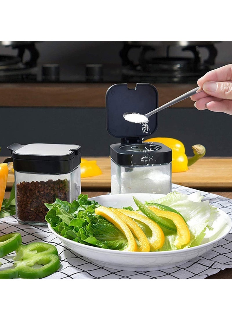 Relex 3 Pack Glass Seasoning Box with Tray, Clear Condiment Canister with Stainless Steel Lid and Spoon, Kitchen Spice Pot with Base, Salt Pepper Sugar Storage Container Jar Cruet for Kitchen, Counter, Food Storage  - Image 3