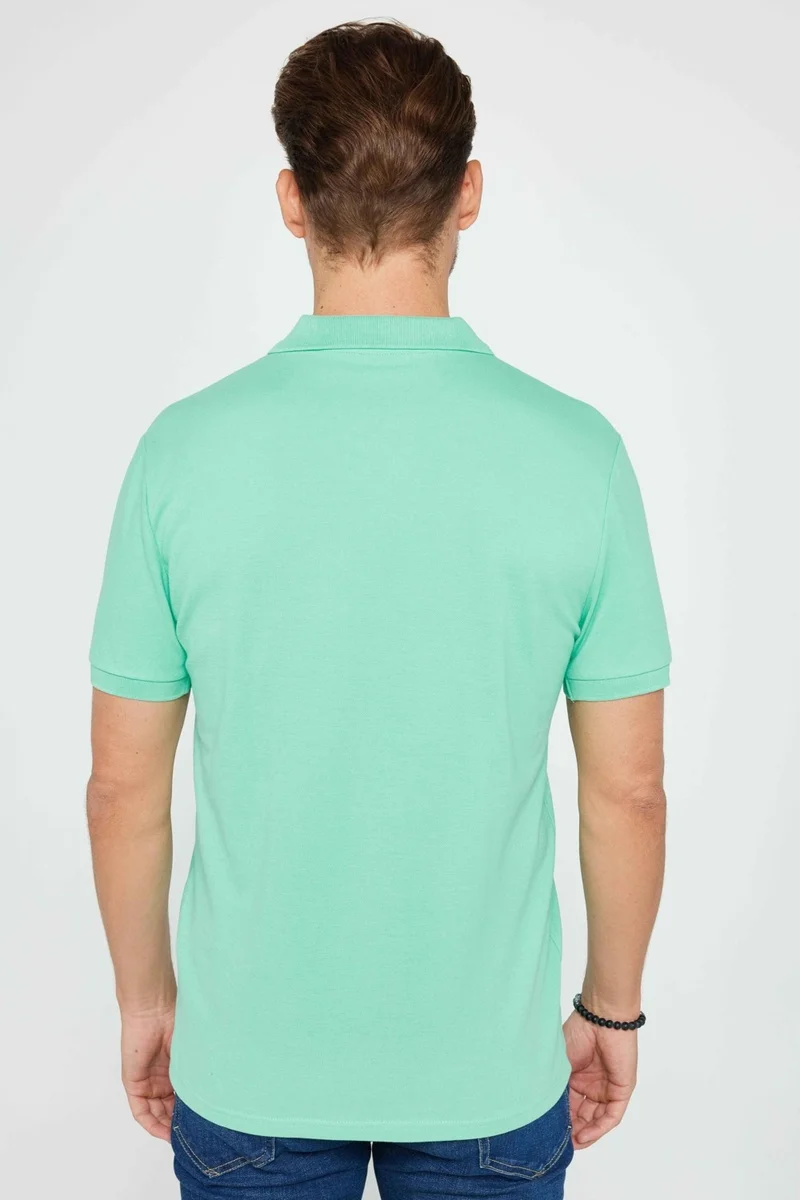 Tudors Men's Slim Fit Narrow Cut 100% Cotton Plain Pique Green Polo Neck T-Shirt