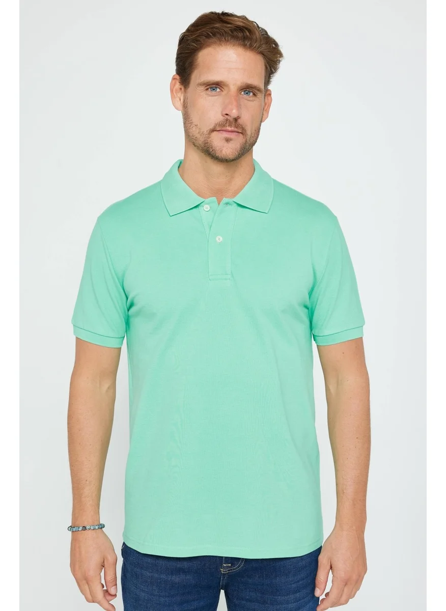 Tudors Men's Slim Fit Narrow Cut 100% Cotton Plain Pique Green Polo Neck T-Shirt