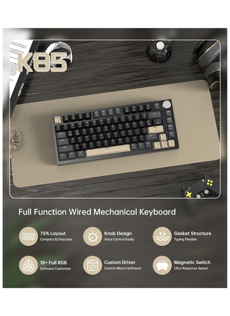 Attack Shark - ATTACK SHARK K85 Rapid Trigger Mechanical Keyboard, Magnetic Switch, LIGHTSYNC RGB Backlit, Cloud Driver, Wired Hot-swap TKL Gaming Keyboard with Knob Control for Win/Mac - StarBlack - Image 1