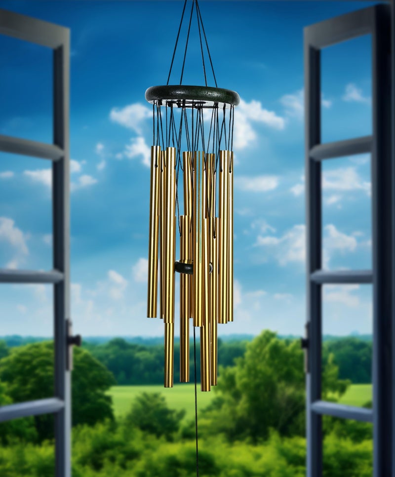 Hindcraft Wind Chimes for Home Positive Vibes – Hanging Decoration for Balcony, Living Room and Bedroom | Home Décor Gift Items, Housewarming Gifts, and Showpieces for Positive Energy, Golden 12-Pipe - Image 2